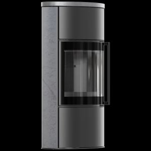 Stalowy piec wolnostojący BJORN Ø 150 7kW Wysoka ozdobna ceramika akumulacyjna GRAY SATIN; pokrywa ceramiczna; czarny termotec